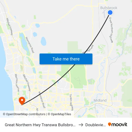 Great Northern Hwy Transwa Bullsbrook to Doubleview map