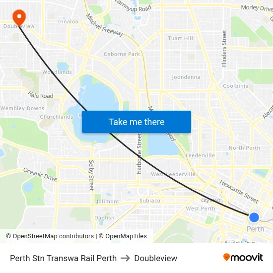 Perth Stn Transwa Rail Perth to Doubleview map