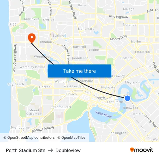 Perth Stadium Stn to Doubleview map