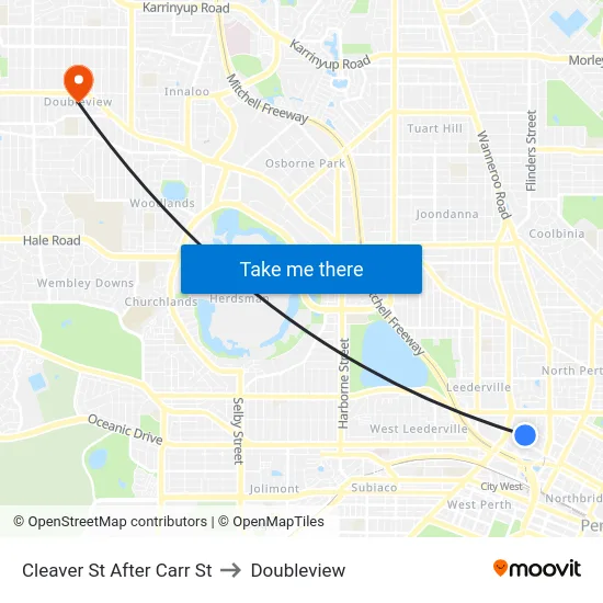 Cleaver St After Carr St to Doubleview map