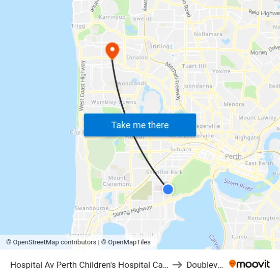 Hospital Av Perth Children's Hospital Cat Id 116 to Doubleview map