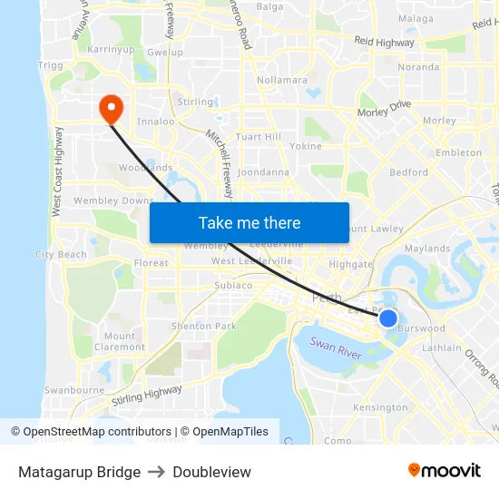 Matagarup Bridge to Doubleview map