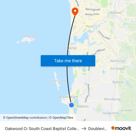 Oakwood Cr South Coast Baptist College to Doubleview map