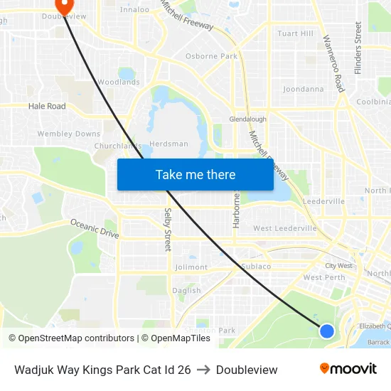 Wadjuk Way Kings Park Cat Id 26 to Doubleview map