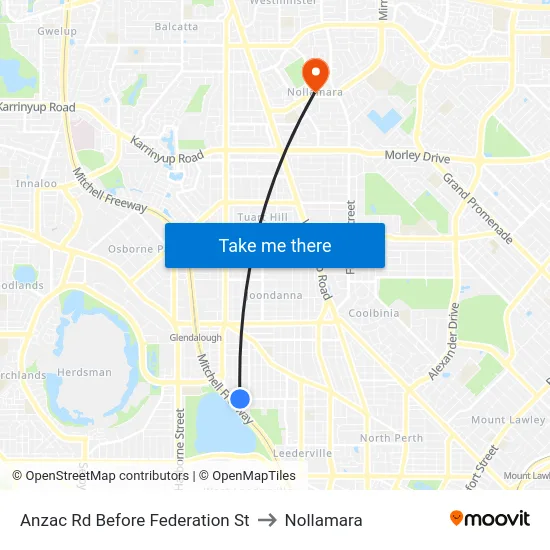 Anzac Rd Before Federation St to Nollamara map