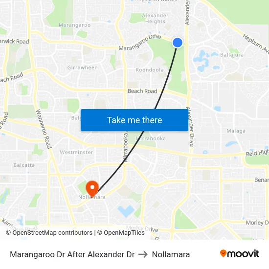 Marangaroo Dr After Alexander Dr to Nollamara map