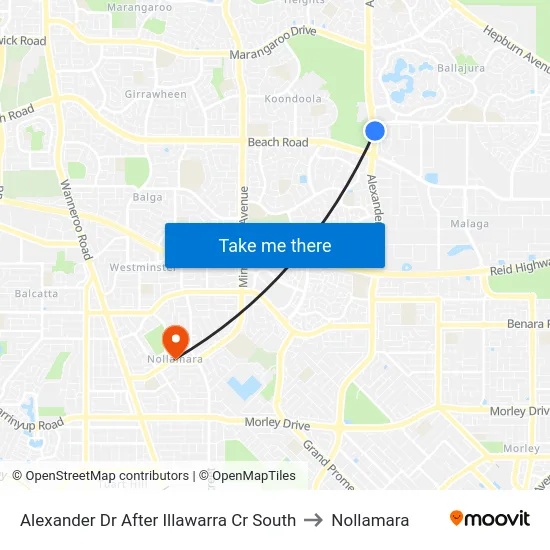 Alexander Dr After Illawarra Cr South to Nollamara map