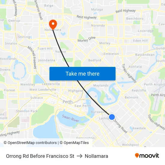 Orrong Rd Before Francisco St to Nollamara map