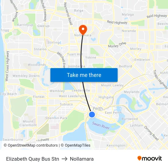 Elizabeth Quay Bus Stn to Nollamara map