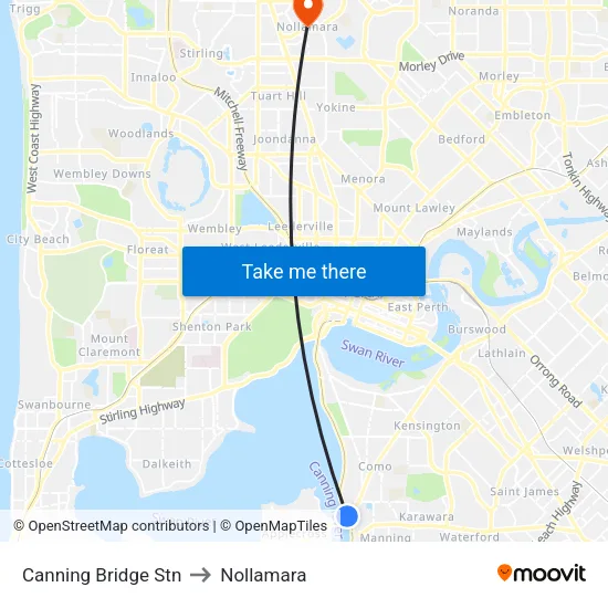 Canning Bridge Stn to Nollamara map