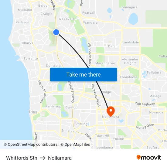 Whitfords Stn to Nollamara map