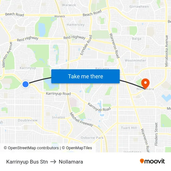 Karrinyup Bus Stn to Nollamara map