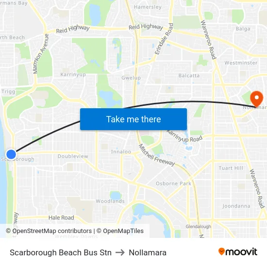 Scarborough Beach Bus Stn to Nollamara map