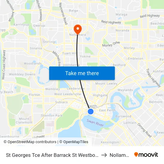 St Georges Tce After Barrack St Westbound to Nollamara map