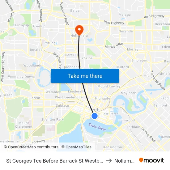 St Georges Tce Before Barrack St Westbound to Nollamara map