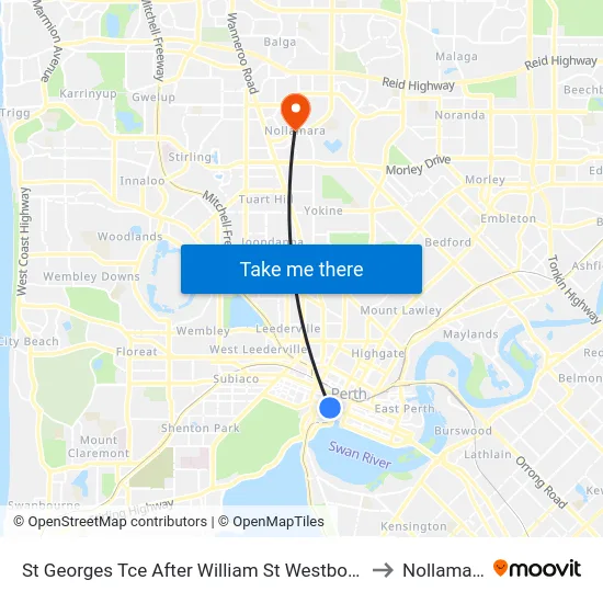 St Georges Tce After William St Westbound to Nollamara map