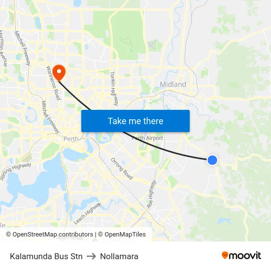 Kalamunda Bus Stn to Nollamara map