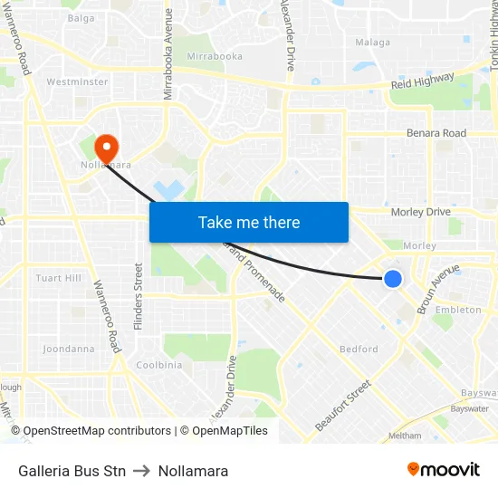 Galleria Bus Stn to Nollamara map