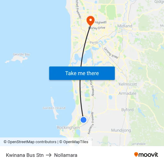 Kwinana Bus Stn to Nollamara map