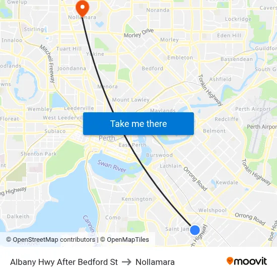 Albany Hwy After Bedford St to Nollamara map