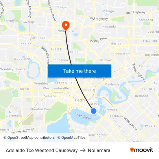 Adelaide Tce Westend Causeway to Nollamara map