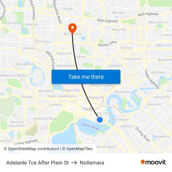 Adelaide Tce After Plain St to Nollamara map