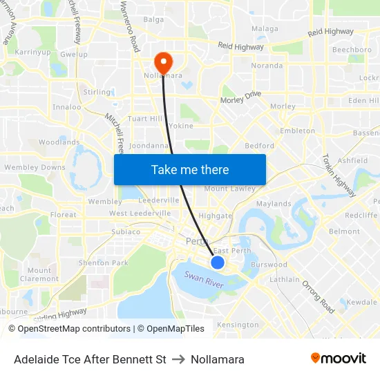 Adelaide Tce After Bennett St to Nollamara map