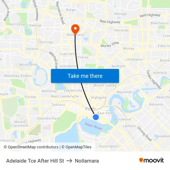 Adelaide Tce After Hill St to Nollamara map