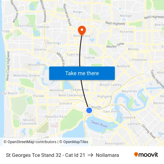 St Georges Tce Stand 32 - Cat Id 21 to Nollamara map