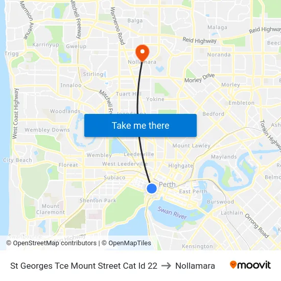 St Georges Tce Mount Street Cat Id 22 to Nollamara map