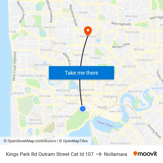 Kings Park Rd Outram Street Cat Id 107 to Nollamara map