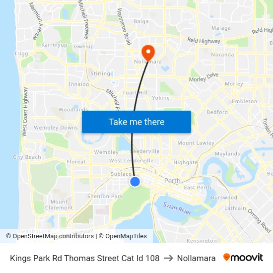 Kings Park Rd Thomas Street Cat Id 108 to Nollamara map