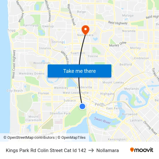 Kings Park Rd Colin Street Cat Id 142 to Nollamara map