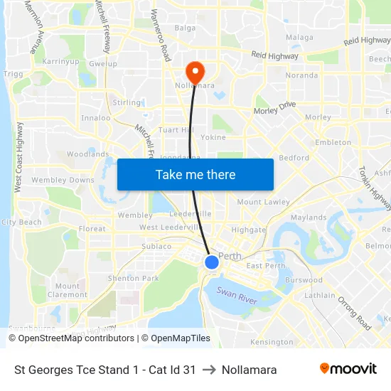 St Georges Tce Stand 1 -  Cat Id 31 to Nollamara map