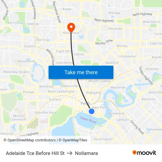 Adelaide Tce Before Hill St to Nollamara map