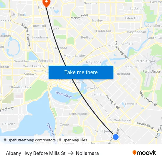 Albany Hwy Before Mills St to Nollamara map