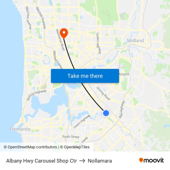 Albany Hwy Carousel Shop Ctr to Nollamara map