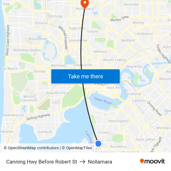 Canning Hwy Before Robert St to Nollamara map