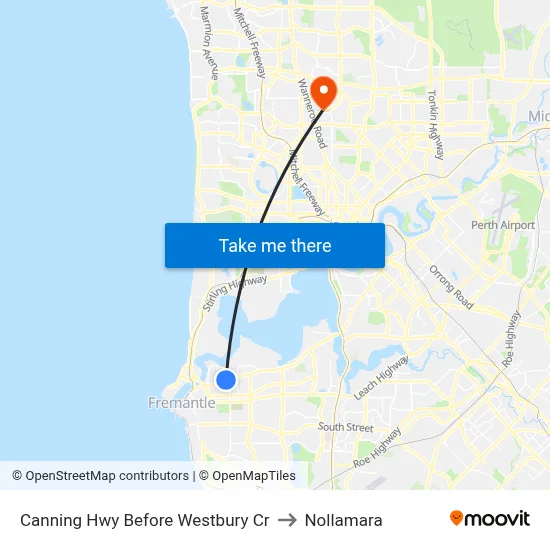 Canning Hwy Before Westbury Cr to Nollamara map