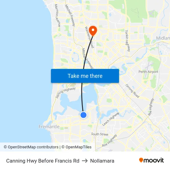 Canning Hwy Before Francis Rd to Nollamara map