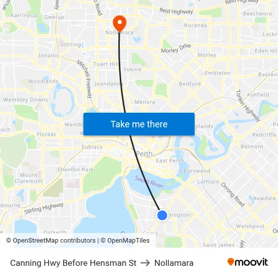 Canning Hwy Before Hensman St to Nollamara map