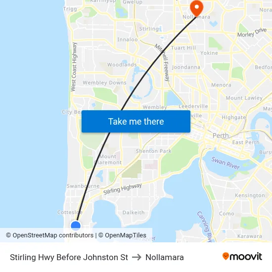 Stirling Hwy Before Johnston St to Nollamara map