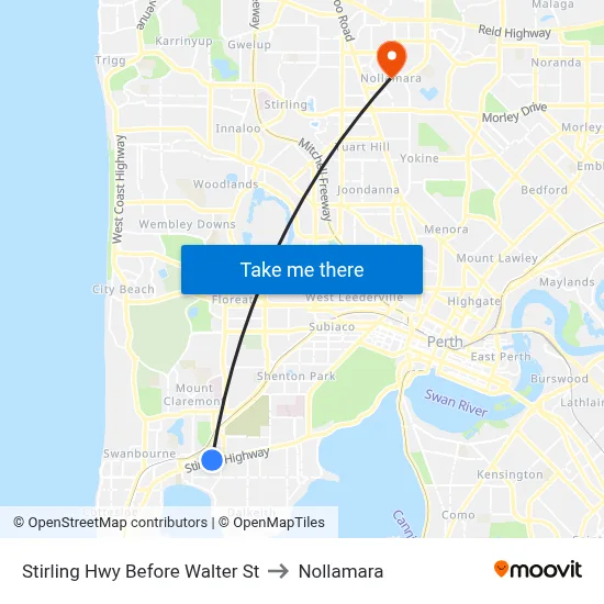 Stirling Hwy Before Walter St to Nollamara map