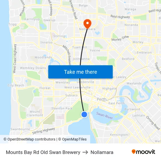 Mounts Bay Rd Old Swan Brewery to Nollamara map