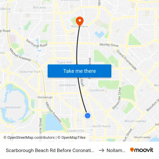 Scarborough Beach Rd Before Coronation St to Nollamara map