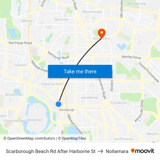 Scarborough Beach Rd After Harborne St to Nollamara map