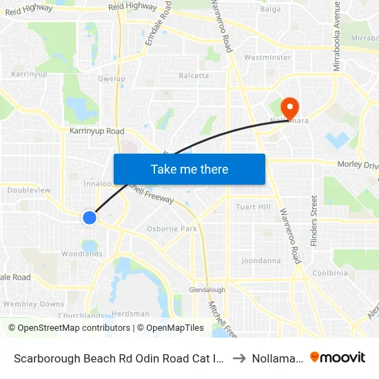 Scarborough Beach Rd Odin Road Cat Id 7 to Nollamara map