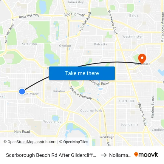 Scarborough Beach Rd After Gildercliffe St to Nollamara map