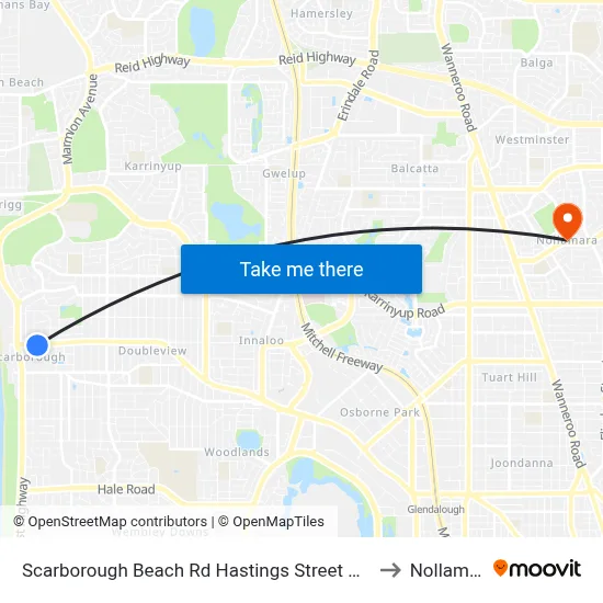 Scarborough Beach Rd Hastings Street Cat Id 19 to Nollamara map