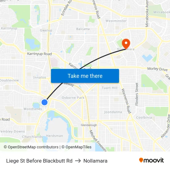 Liege St Before Blackbutt Rd to Nollamara map